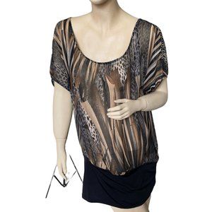 Women's Voice Earth Tones Sheer Short Sleeves Tunic Blouse Top Size XL "EUC"